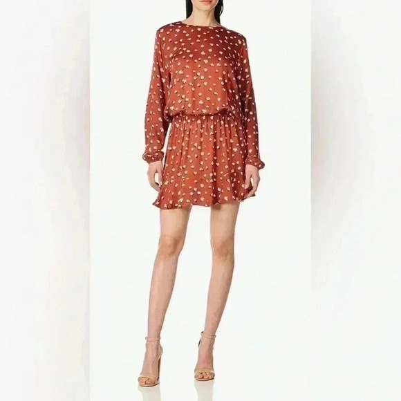 Mud Pie Rust Scribble Dot Stripe Fina Flounce Long Sleeve Mini Dress. M. NWT - Picture 1 of 8